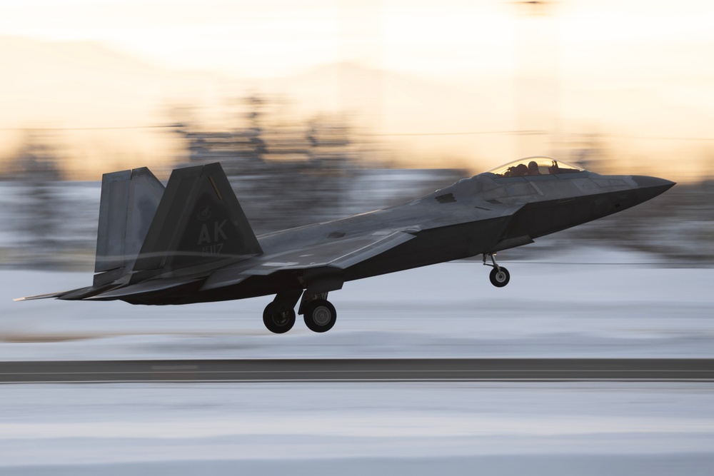 3rd Wing F-22 Raptors take off from JBER