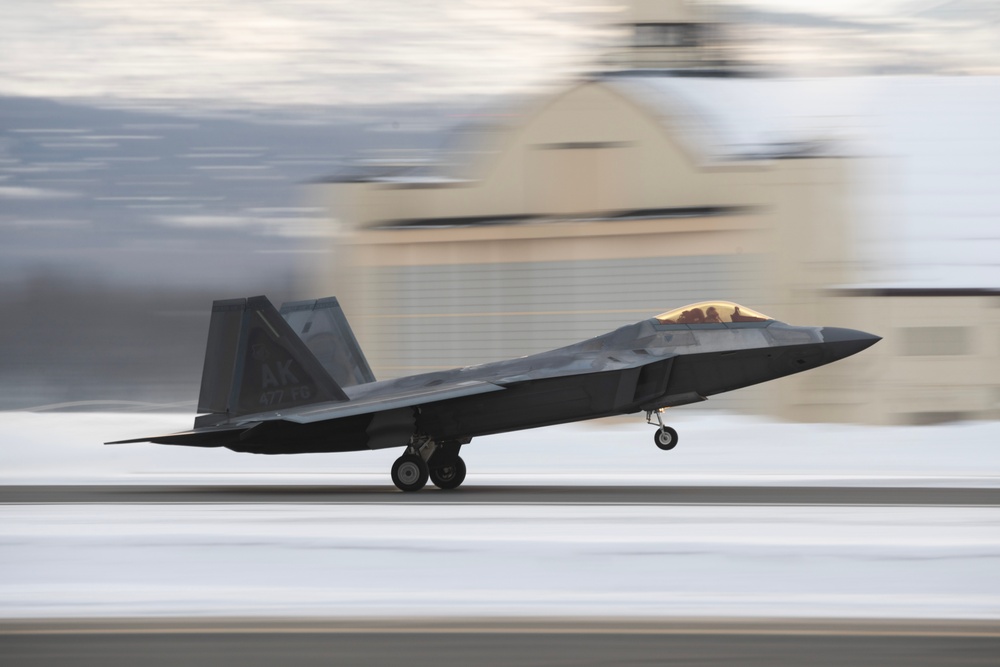 3rd Wing F-22 Raptors take off from JBER