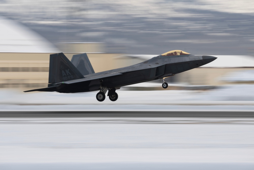 3rd Wing F-22 Raptors take off from JBER