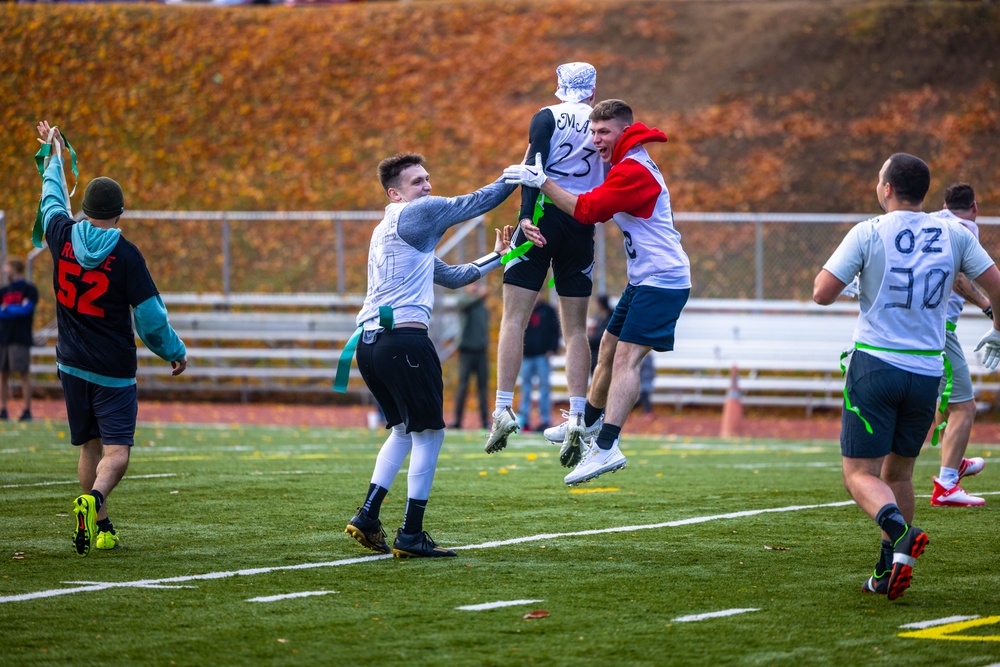 U.S. Marines with Marine Corps Air Facility compete in the Turkey Bowl