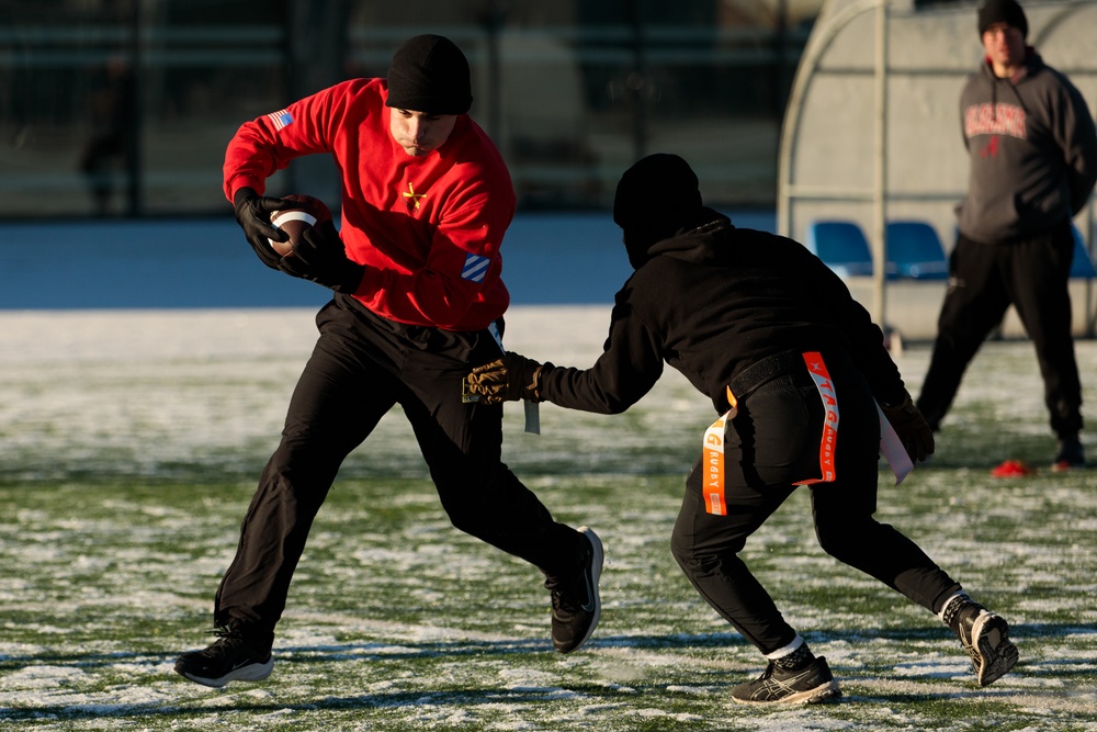 Task Force Marne Soldiers compete in Thanksgiving football scrimmage