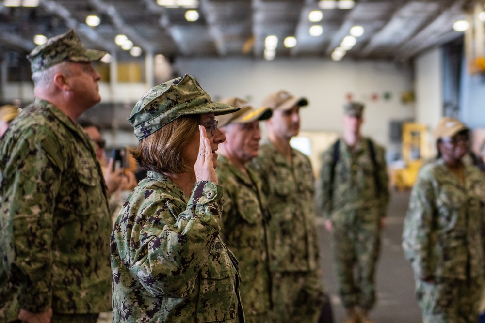 USS Ronald Reagan (CVN 76) hosts Chief of Naval Operations Adm. Lisa Franchetti and Master Chief Petty Officer of the Navy, James Honea, for Thanksgiving