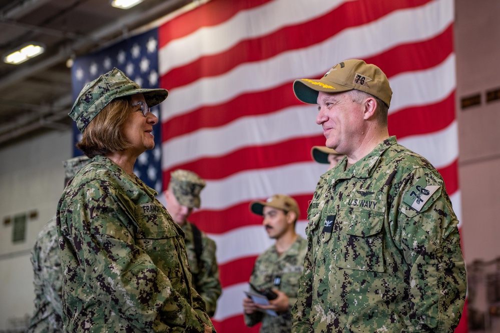 USS Ronald Reagan (CVN 76) hosts Chief of Naval Operations Adm. Lisa Franchetti and Master Chief Petty Officer of the Navy, James Honea, for Thanksgiving