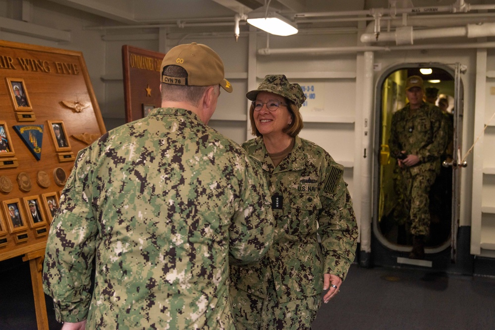 USS Ronald Reagan (CVN 76) hosts Chief of Naval Operations, Adm. Lisa Franchetti, and Master Chief Petty Officer of the Navy, James Honea, for Thanksgiving