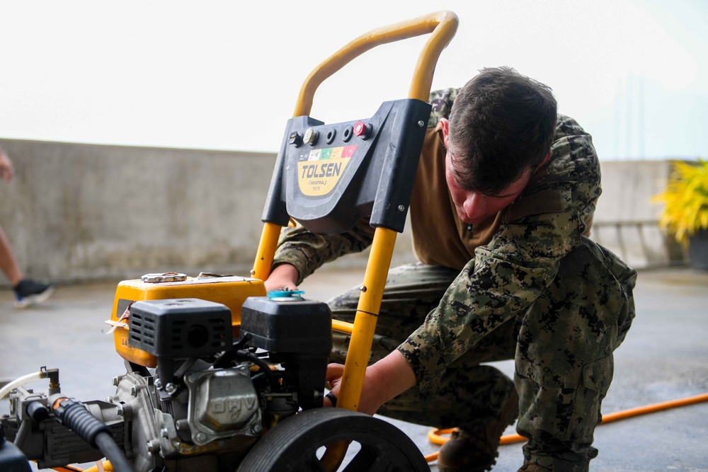 Pacific Partnership 2024-1: U.S. Navy Sailors Power Wash Parliament Building in Honiara