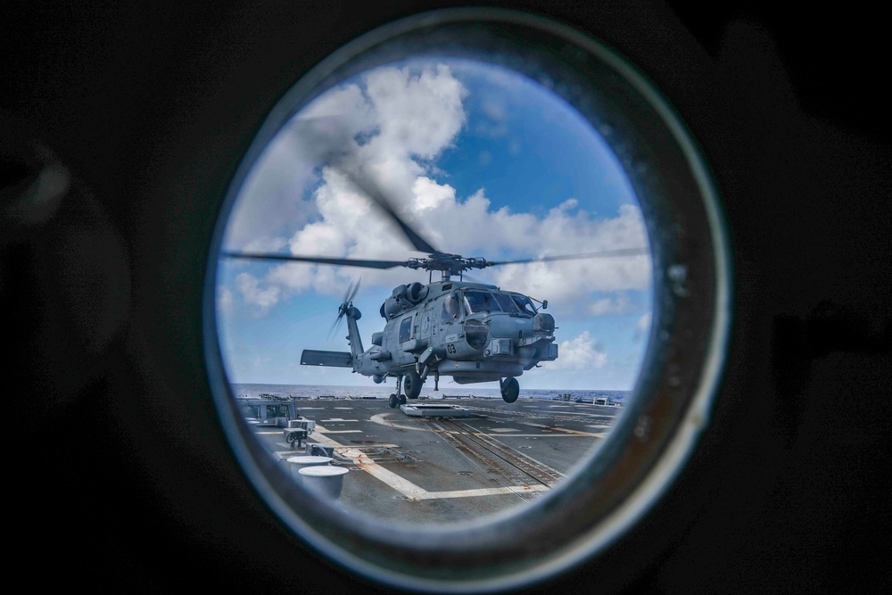 USS Shoup conducts flight operations Helicopter Maritime Strike Squadron 51