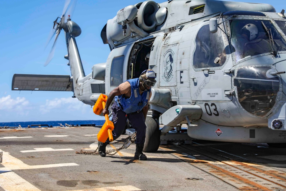 USS Shoup conducts flight operations Helicopter Maritime Strike Squadron 51