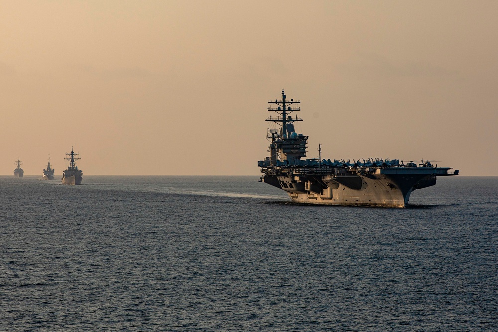 The Dwight D. Eisenhower Strike Group Two transits the Strait of Hormuz