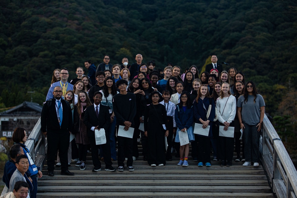 Students from Marine Corps Air Station Iwakuni performed with the local community for the 350th annual Kintaikyo Bridge Art Festival