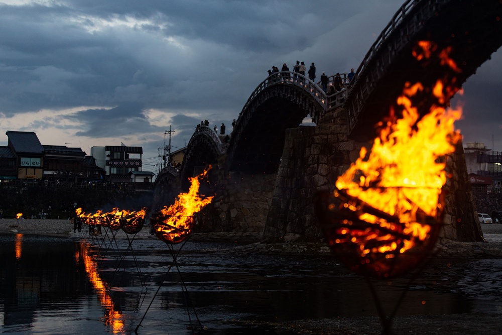 Students from Marine Corps Air Station Iwakuni performed with the local community for the 350th annual Kintaikyo Bridge Art Festival