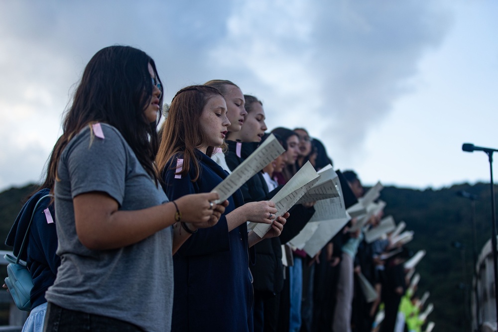 Students from Marine Corps Air Station Iwakuni performed with the local community for the 350th annual Kintaikyo Bridge Art Festival