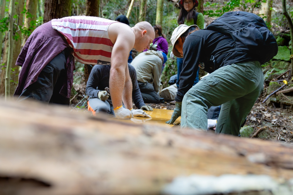 Marines from Marine Corps Air Station Iwakuni conduct maintenance at Iwakuni Old Road