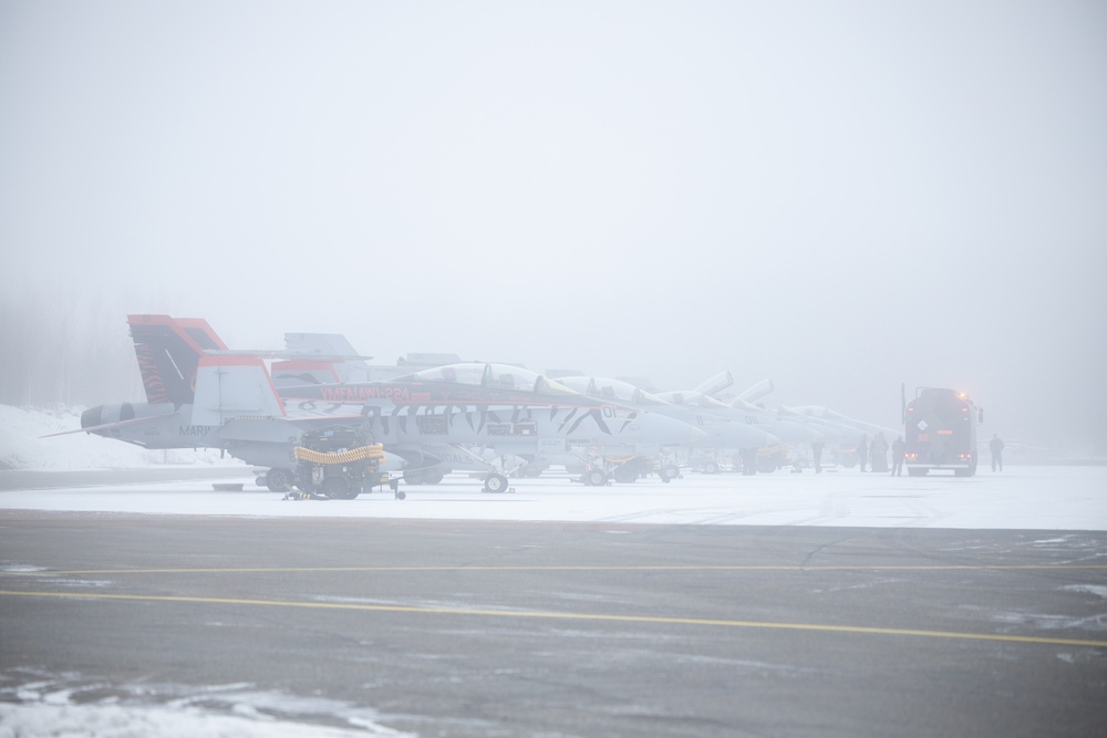 Freezing Winds 23: Marines with Marine All Weather Fighter Attack Squadron 224 prepare F/A-18s for take off