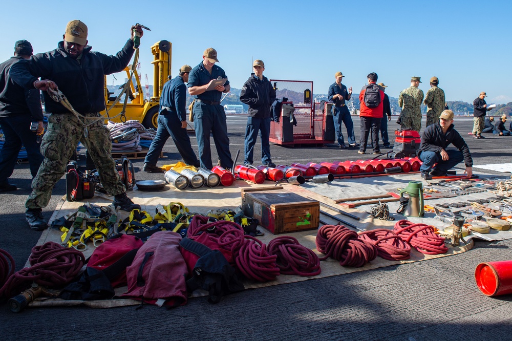 USS Ronald Reagan (CVN 76) Sailors prepare for crash gear inspection