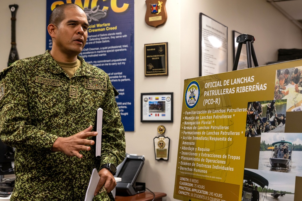 A Colombian marine corps delegation visits the Naval Small Craft Instruction and Technical Training School