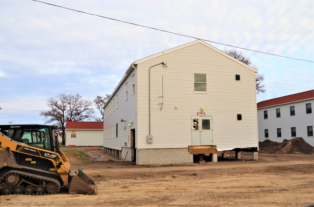 Contractors finish moving World War II-era barracks buildings to new foundations at Fort McCoy