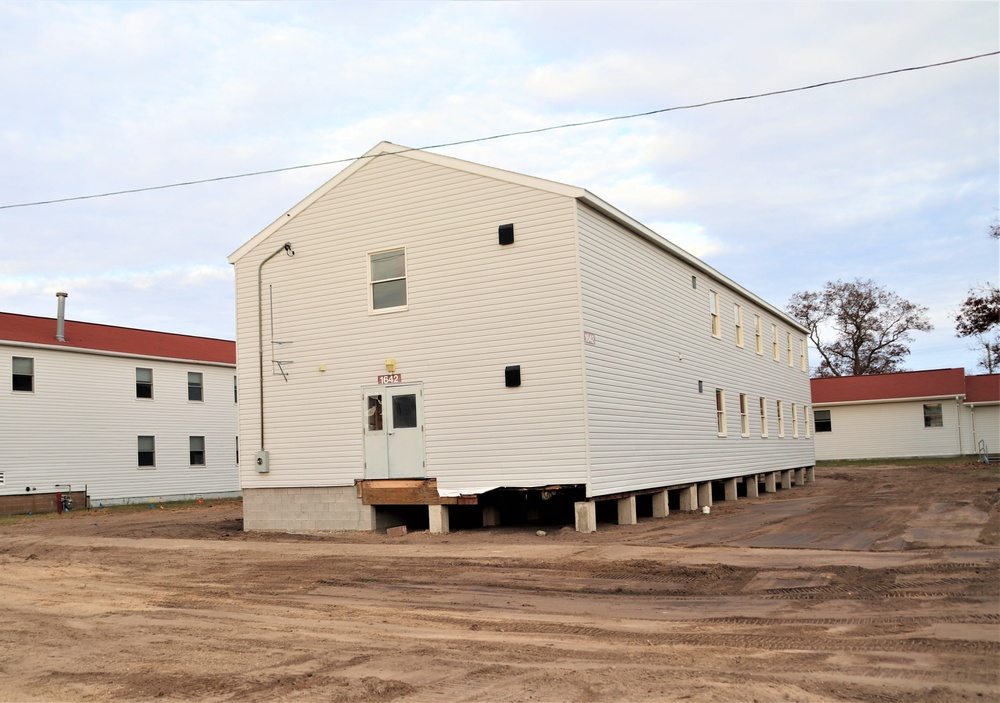 Contractors finish moving World War II-era barracks buildings to new foundations at Fort McCoy