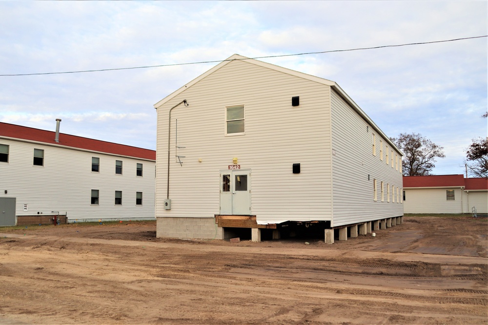 Contractors finish moving World War II-era barracks buildings to new foundations at Fort McCoy