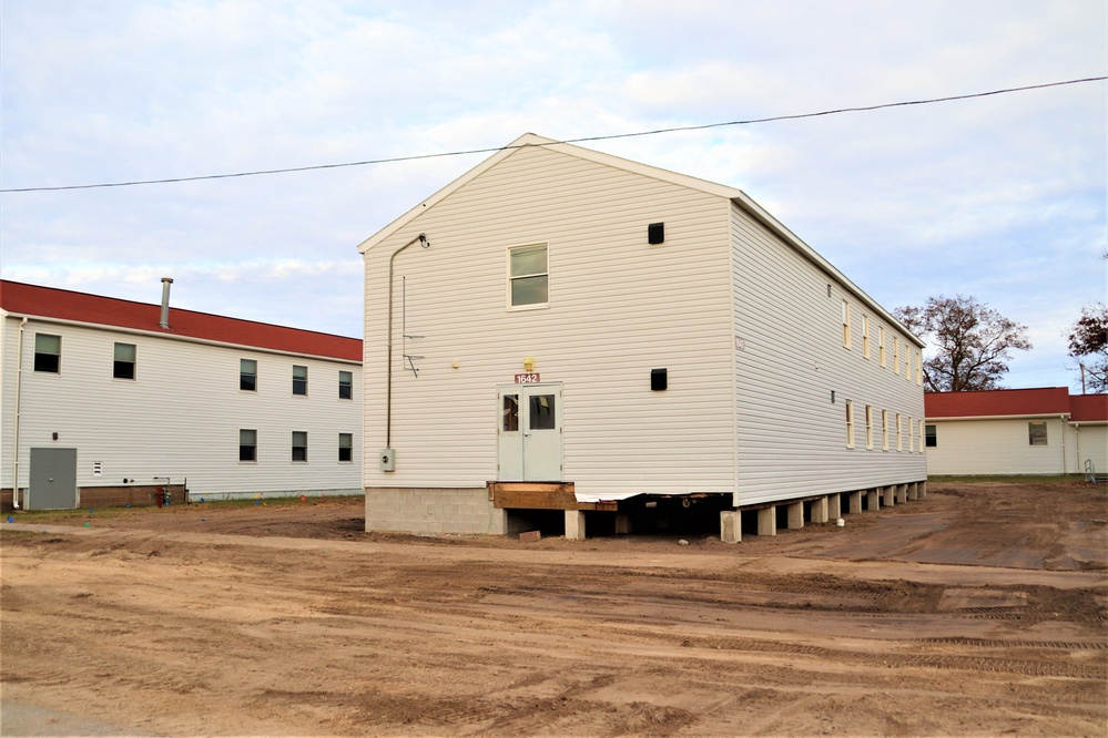 Contractors finish moving World War II-era barracks buildings to new foundations at Fort McCoy