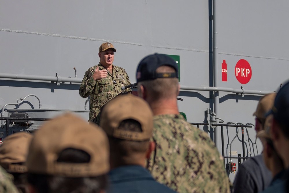 Commanding Officer of the USS Tripoli Addresses the Ships Crew