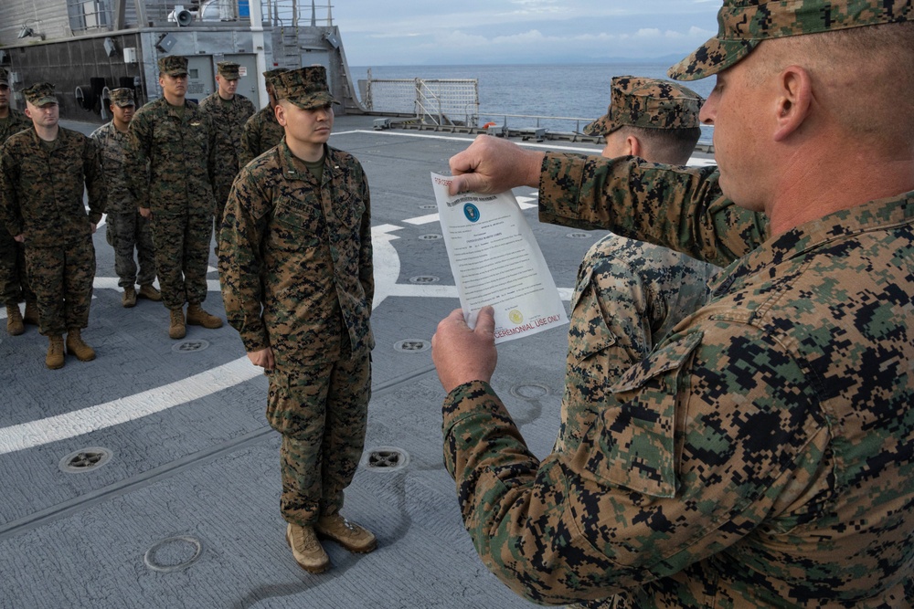 MRF-SEA Marines conduct promotion ceremony for 2nd Lt. Dominic Archuleta