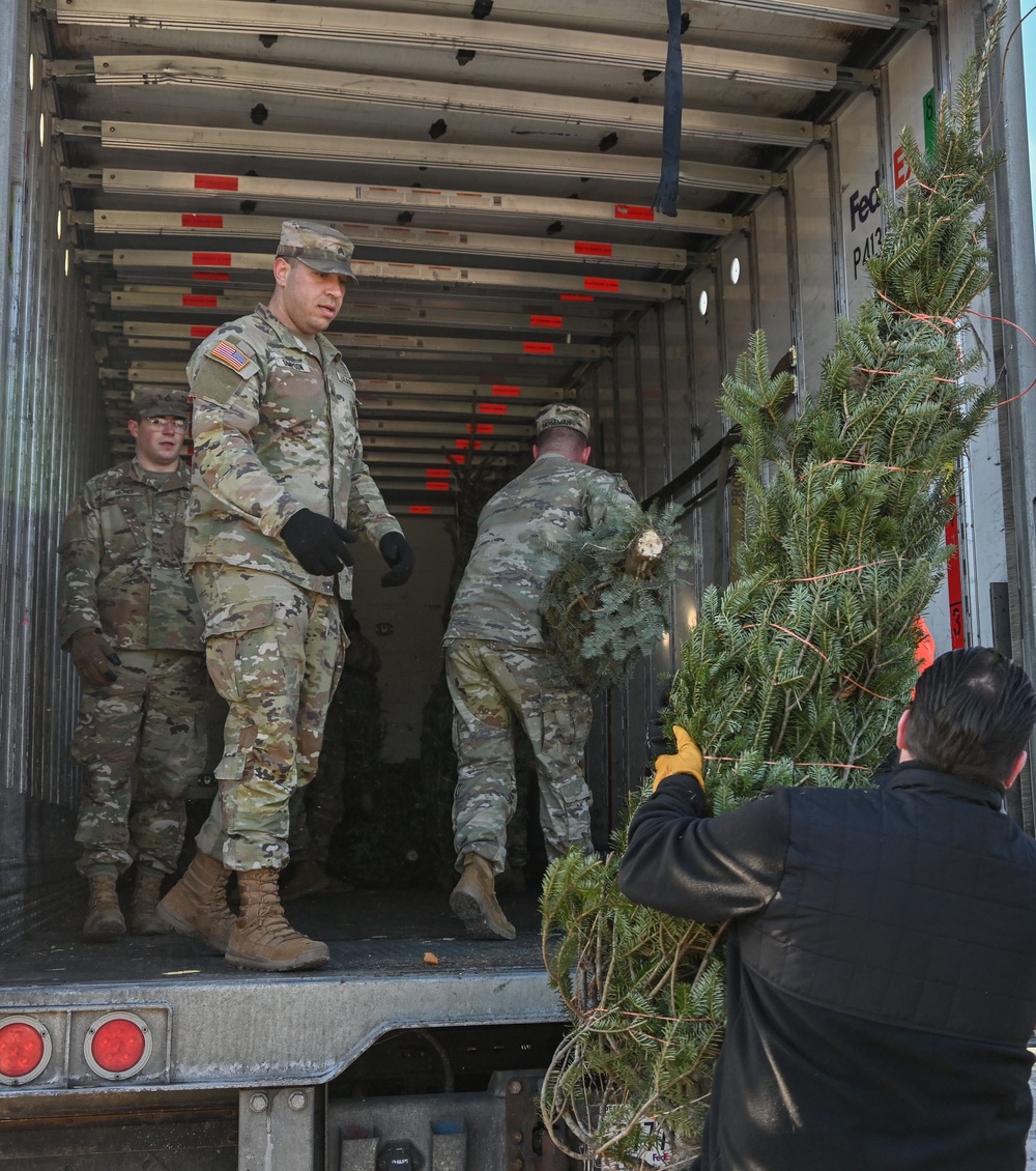 NY National Guard Soldiers Volunteer to Load Trees for Troops