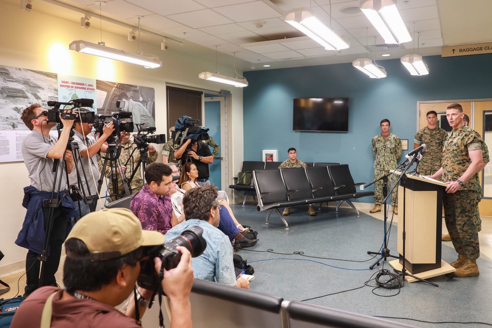 U.S. Navy and Marine Corps Hold Press Conference for Downed P-8A Poseidon in KaneoheBay.