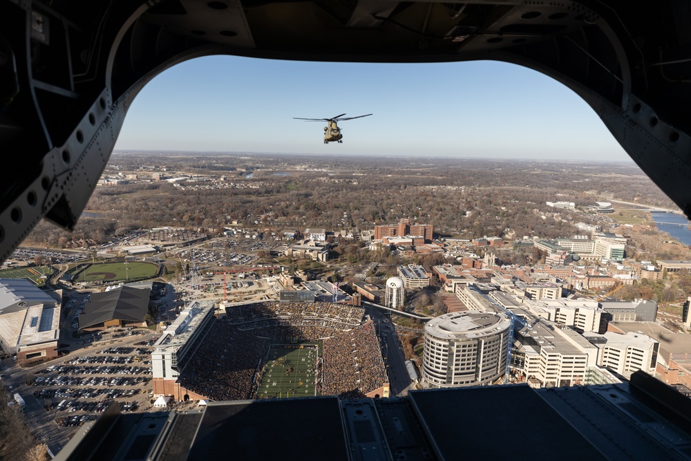 Iowa National Guard flies over Kinnick Stadium