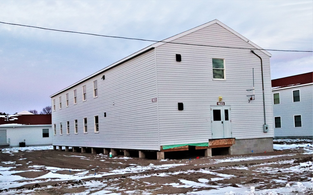 Contractors finish moving World War II-era barracks buildings to new foundations at Fort McCoy