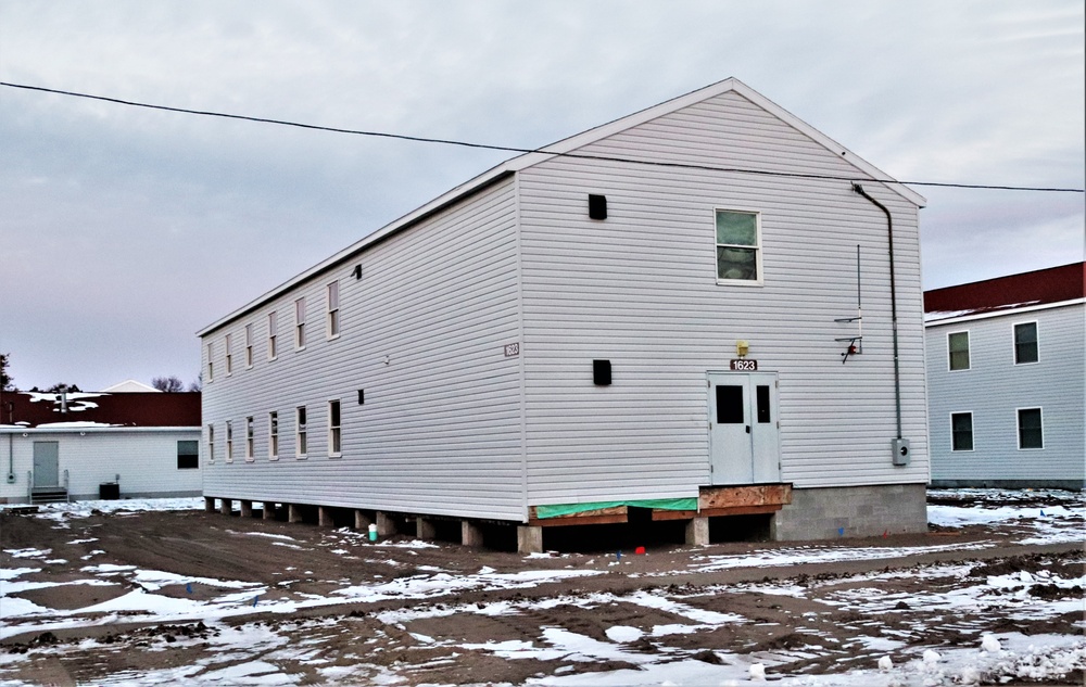 Contractors finish moving World War II-era barracks buildings to new foundations at Fort McCoy