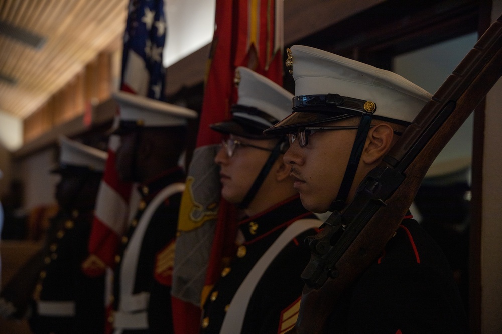 U.S. Marine Corps Color Guard Participates in U.S. Navy Change of Command Ceremony
