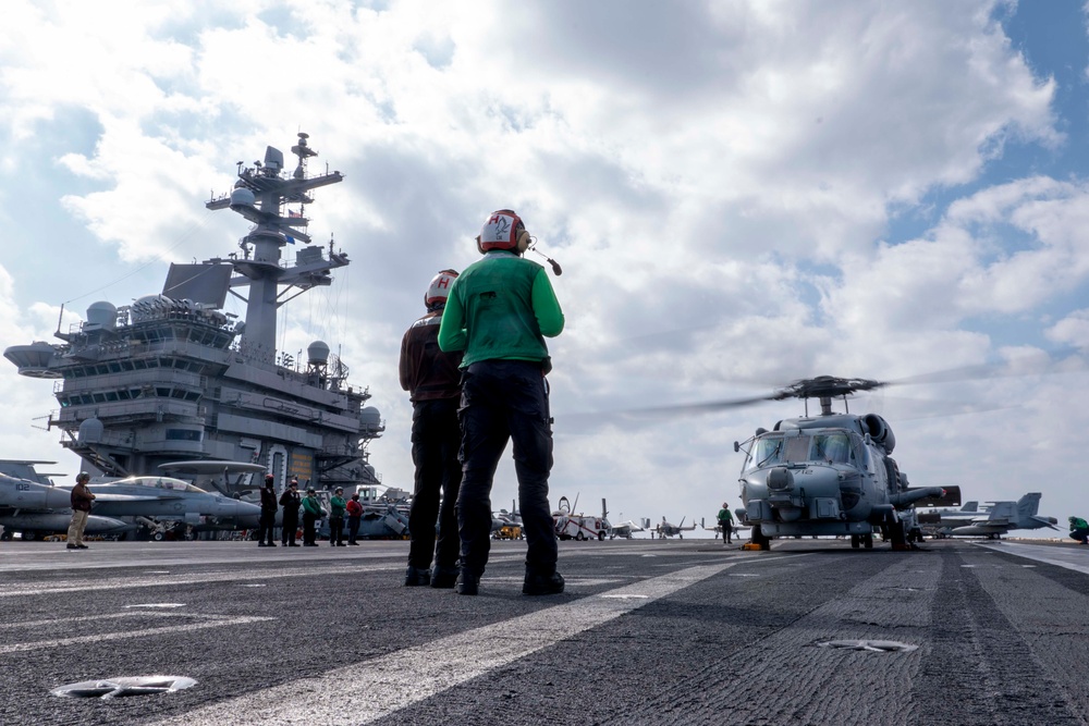 USS Carl Vinson (CVN 70) Sailors Conduct Helicopter Flight Operations in the Philippine Sea