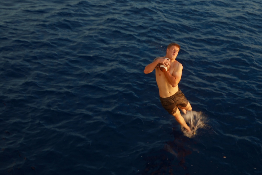 USCGC Frederick Hatch (WPC 1143) conducts swim call at the equator