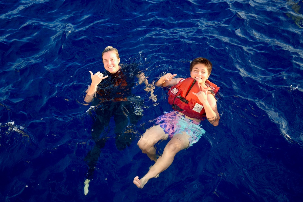 USCGC Frederick Hatch (WPC 1143) conducts swim call at the equator