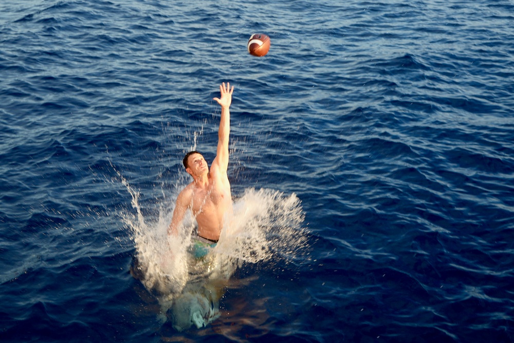 USCGC Frederick Hatch (WPC 1143) conducts swim call at the equator