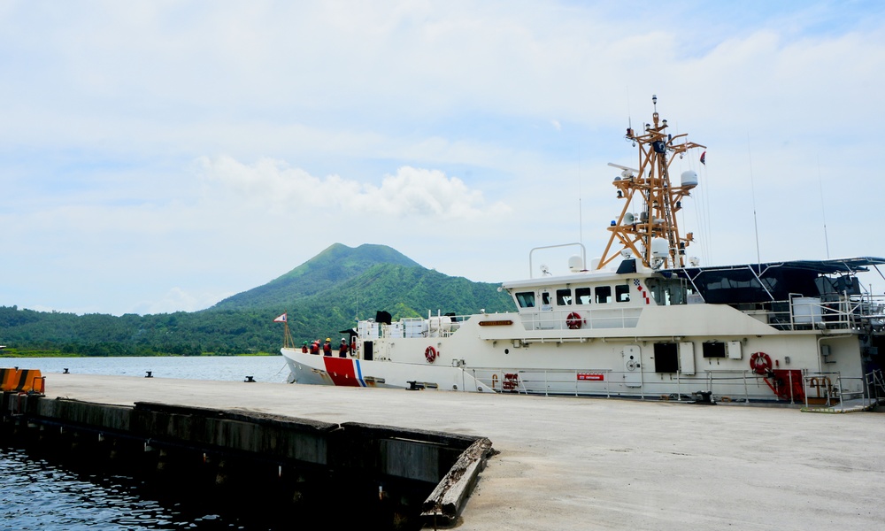 USCGC Frederick Hatch (WPC 1143) moors in Rabaul, Papua New Guinea