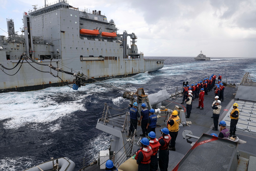 USS Dewey (DDG 105) Conducts Underway Replenishment with USNS Wally Schirra (T-AKE 8) While Operating in the South China Sea