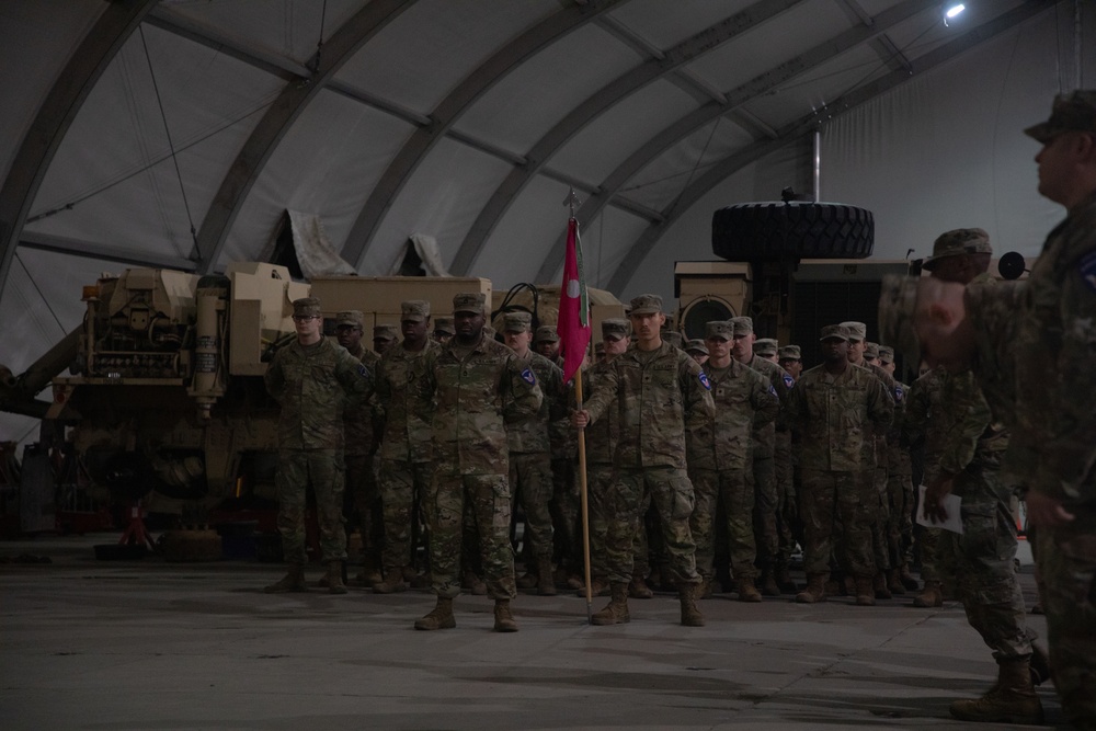 98th Support Maintenance Company Soldiers hold a change of responsibility ceremony in Poland