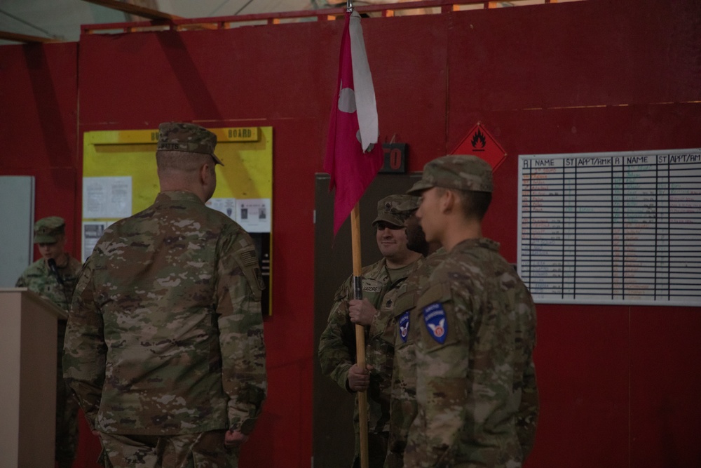 98th Support Maintenance Company Soldiers hold a change of responsibility ceremony in Poland