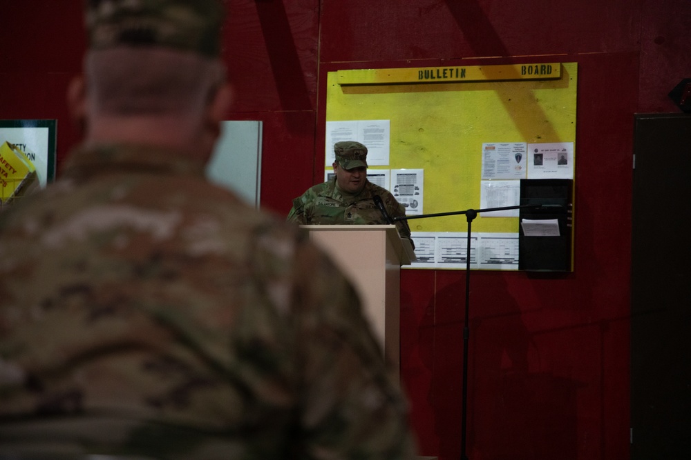 98th Support Maintenance Company Soldiers hold a change of responsibility ceremony in Poland