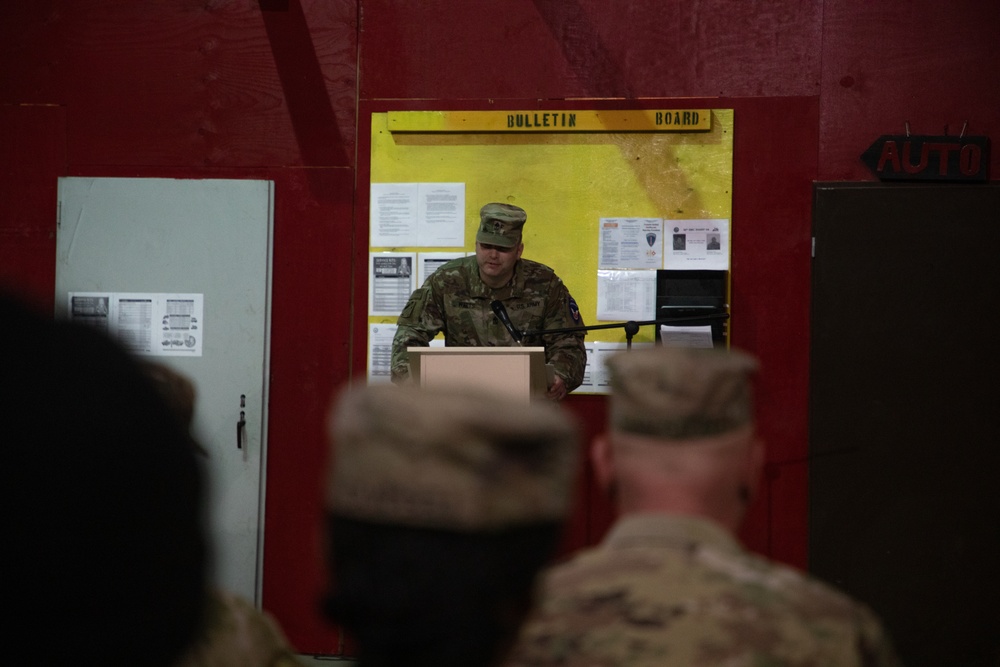 98th Support Maintenance Company Soldiers hold a change of responsibility ceremony in Poland