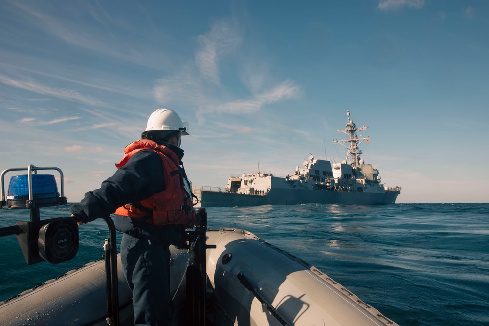 Delbert D. Black Conducts Trainng in the Atlantic Ocean.