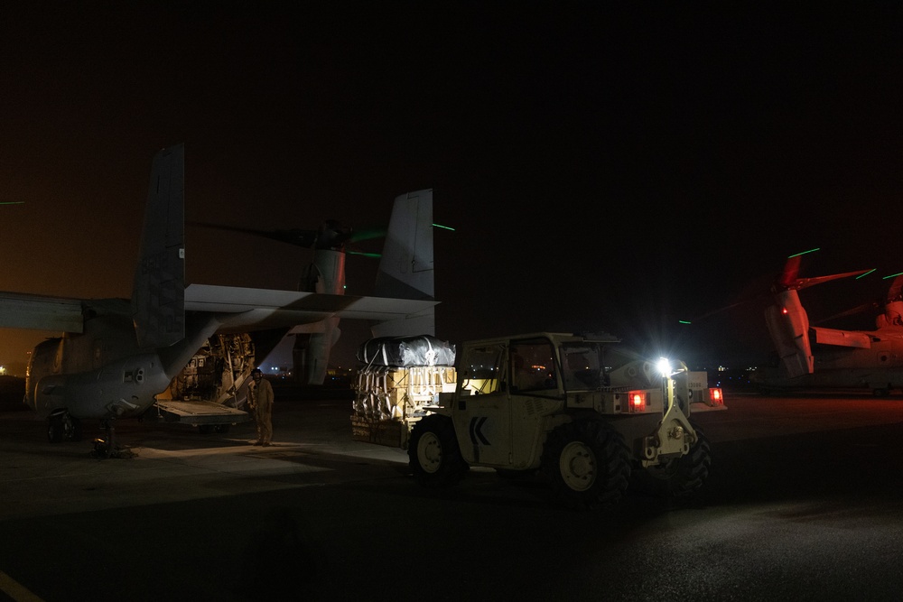 Marine Medium Tiltrotor Squadron (VMM) 261 (Rein.) conduct aerial delivery operations