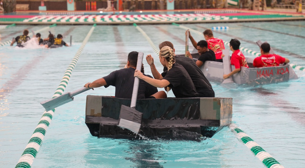 U.S. Army Soldiers from the 130th Engineer Brigade race boats during Pacific Engineer Week