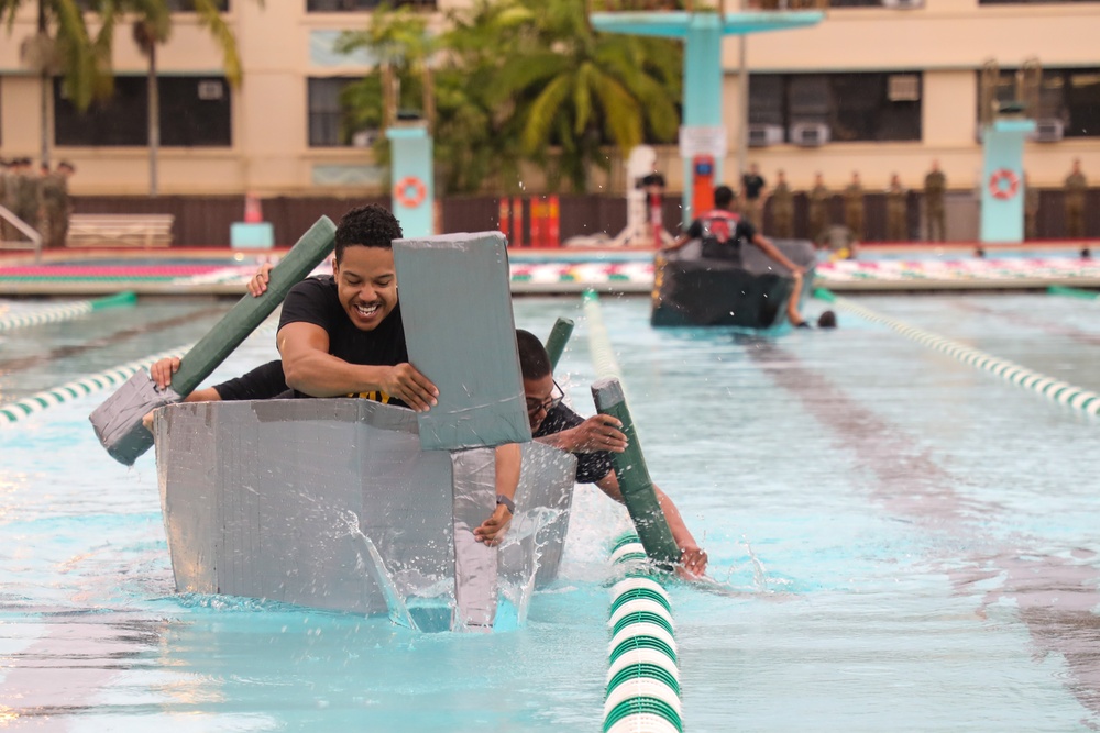 U.S. Army Soldiers from the 130th Engineer Brigade race boats during Pacific Engineer Week