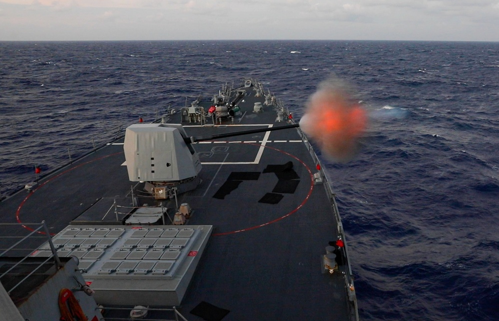 USS Dewey (DDG 105) Conducts Live-Fire Exercise with 5-Inch Lightweight Gun While Operating in the Philippine Sea