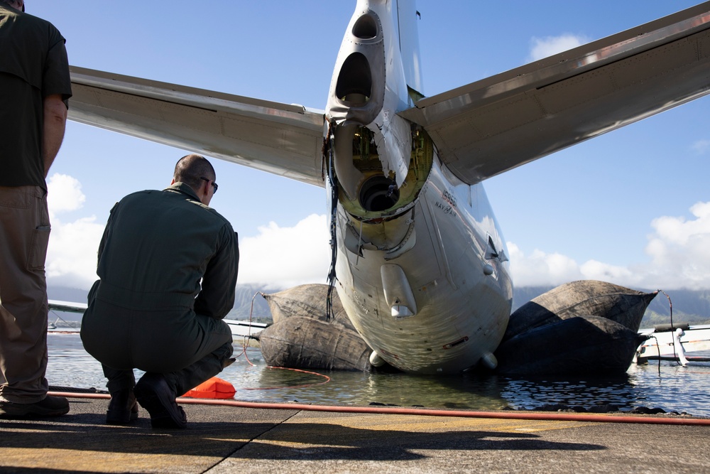 Salvage Team Positions U.S. Navy P-8A Poseidon for Extraction from Kaneohe Bay