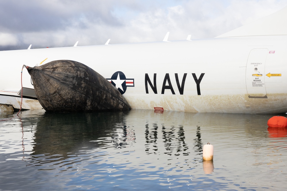 U.S. Navy P-8A Poseidon is Positioned for Extraction from Kaneohe Bay.