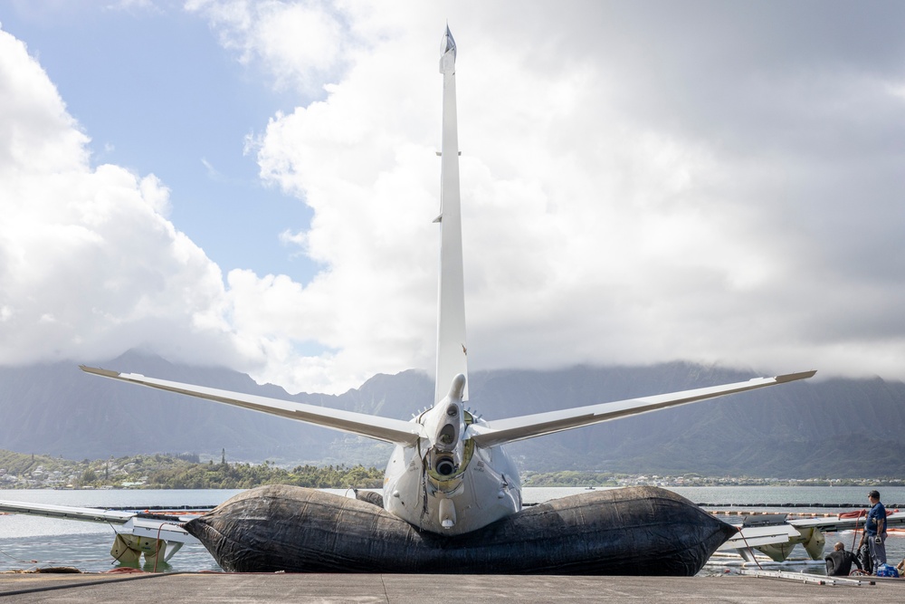 Salvage Team Positions U.S. Navy P-8A Poseidon for Extraction from Kaneohe Bay