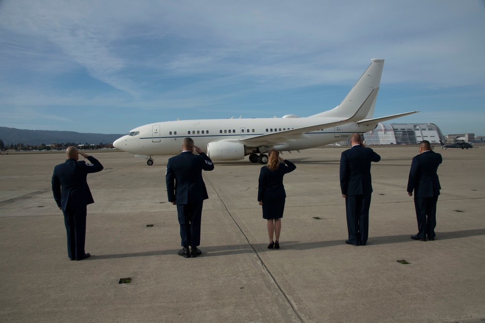 Secretary of Defense visits Moffett Air National Guard Base